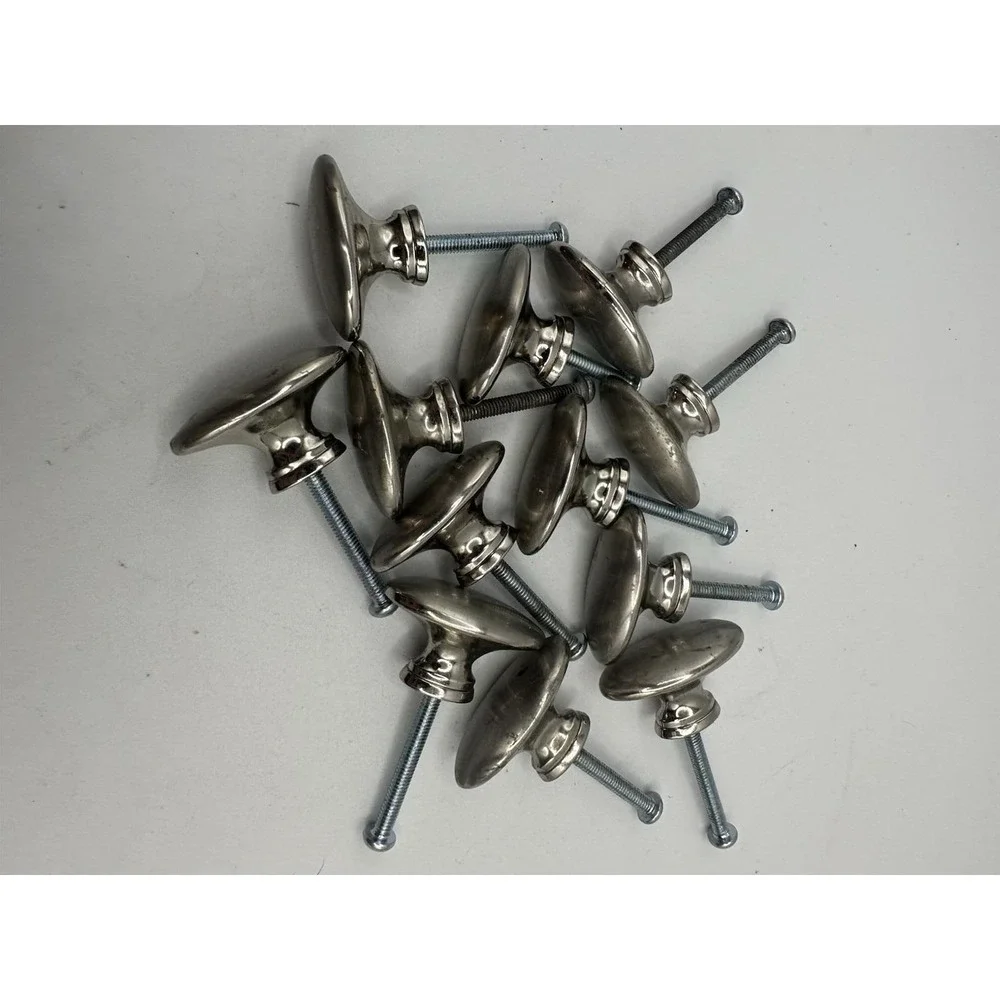 Lot 12 Cabinet Drawer Knobs Hardware Oval Door Pulls Metal Brushed Nickel 1-5/8